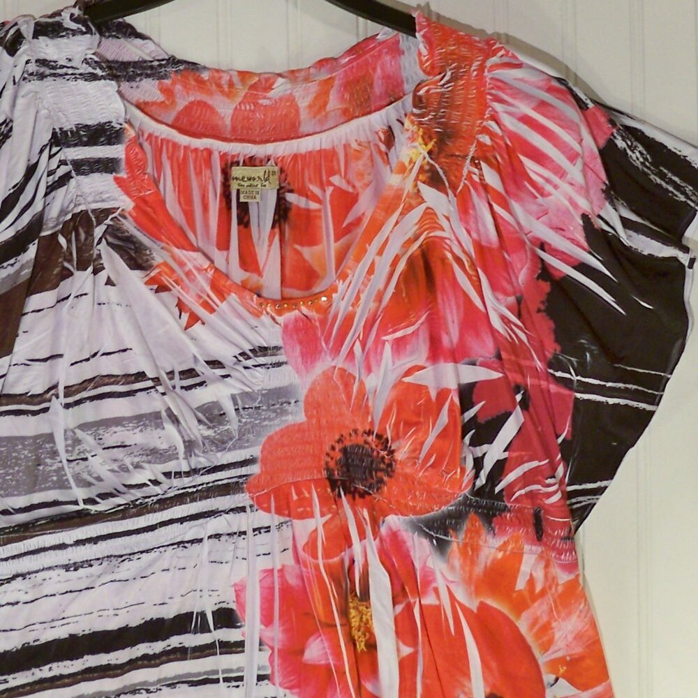 OneWould, Tie-Dye Like Floral Top, 2X